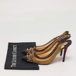 Pre Owned Christian Louboutin Studded Size 37.5 Multicolor PVC, Python Leather and Suede Slingback Pumps