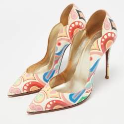 مملوكة مسبقًا حذاء كعب عالي كريستيان لوبوتان هوت شيك جلد لامع متعدد الألوان مقاس 38