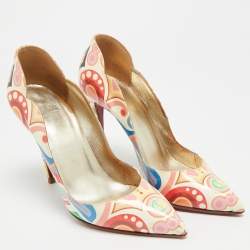 مملوكة مسبقًا حذاء كعب عالي كريستيان لوبوتان هوت شيك جلد لامع متعدد الألوان مقاس 38