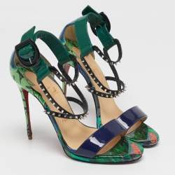 Pre Owned صندل كريستيان لوبوتان شوكا لوكس جلد براءات اختراع ملون سير كاحل مقاس 39