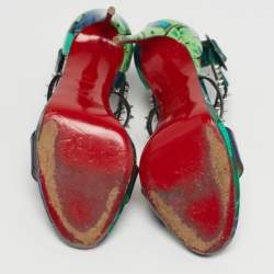 Pre Owned صندل كريستيان لوبوتان شوكا لوكس جلد براءات اختراع ملون سير كاحل مقاس 39