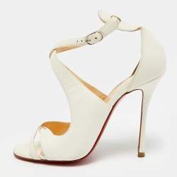 Pre Owned Christian Louboutin malefissima Size 37 White Leather Ankle Strap Sandals