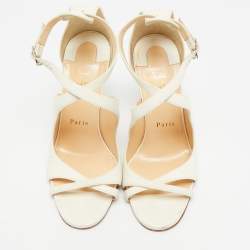 Pre Owned صندل كريستيان لوبوتان مالي فيسيما جلد أبيض بحزام للكاحل مقاس 37