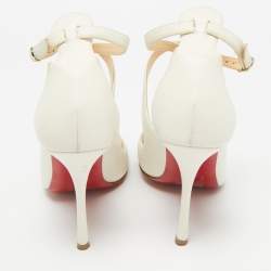 Pre Owned صندل كريستيان لوبوتان مالي فيسيما جلد أبيض بحزام للكاحل مقاس 37