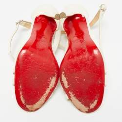 Pre Owned صندل كريستيان لوبوتان مالي فيسيما جلد أبيض بحزام للكاحل مقاس 37