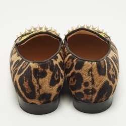 Pre Owned Christian Louboutin Size 39.5 Brown Calf Hair and Patent Leather Smoking Slippers