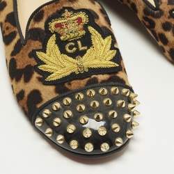 Pre Owned Christian Louboutin Size 39.5 Brown Calf Hair and Patent Leather Smoking Slippers