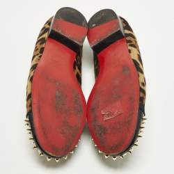 Pre Owned Christian Louboutin Size 39.5 Brown Calf Hair and Patent Leather Smoking Slippers