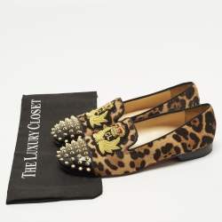 Pre Owned Christian Louboutin Size 39.5 Brown Calf Hair and Patent Leather Smoking Slippers