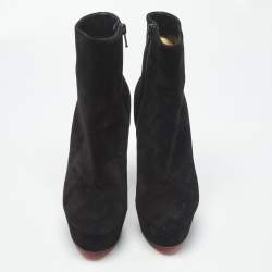 Pre Owned Christian Louboutin Lady Daf Size 36.5 Black Suede Booty Platform Ankle Length Boots