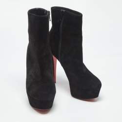 Pre Owned Christian Louboutin Lady Daf Size 36.5 Black Suede Booty Platform Ankle Length Boots