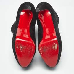 Pre Owned Christian Louboutin Lady Daf Size 36.5 Black Suede Booty Platform Ankle Length Boots