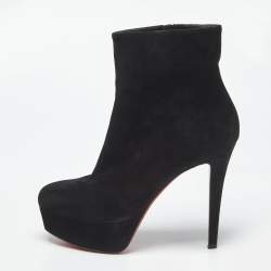 Pre Owned Christian Louboutin Lady Daf Size 36.5 Black Suede Booty Platform Ankle Length Boots