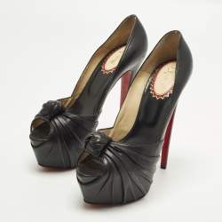Pre Owned Christian Louboutin Lady Gres Size 41 Black Leather Peep Toe Pumps