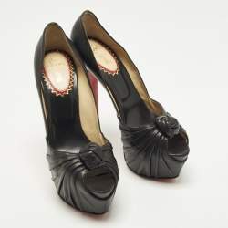 Pre Owned Christian Louboutin Lady Gres Size 41 Black Leather Peep Toe Pumps