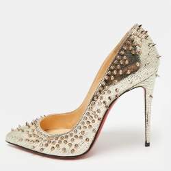 Pre Owned Christian Louboutin Escarpic Spike Size 37.5 Gold Metallic Leather Pointed Toe Pumps