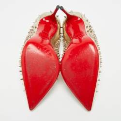 Pre Owned حذاء كعب عالي كريستيان لوبوتان إسكاربيك سبايك جلد ميتاليك ذهبي بمقدمة مدببة مقاس 37.5