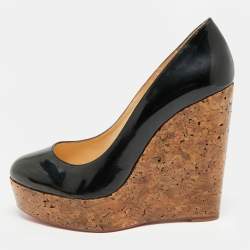 Pre Owned Christian Louboutin Simple Size 41 Black Patent Leather  Wedge Platform Pumps