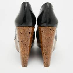 Pre Owned حذاء كعب عالي كريستيان لوبوتان نعل سميك أسود لامع جلد مقاس 41