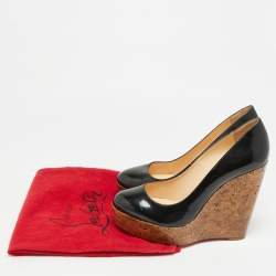 Pre Owned حذاء كعب عالي كريستيان لوبوتان نعل سميك أسود لامع جلد مقاس 41