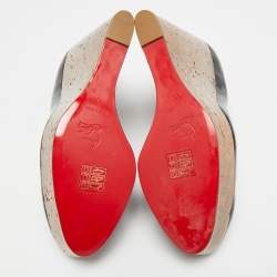 Pre Owned حذاء كعب عالي كريستيان لوبوتان نعل سميك أسود لامع جلد مقاس 41