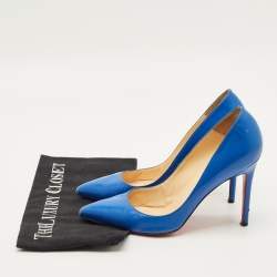 مملوكة مسبقًا حذاء كعب عالي كريستيان لوبوتان سو كايت جلد أزرق بمقدمة مدببة مقاس 40.5