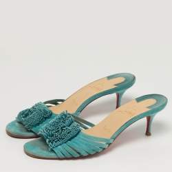 مملوكة مسبقًا صندل كريستيان لوبوتان بيلبروسا زرقاء شامواه شراريب مقاس 38.5