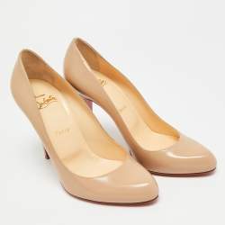 Pre Owned حذاء كعب عالي كريستيان لوبوتان سيمبل جلد بيج لامع مقاس 38