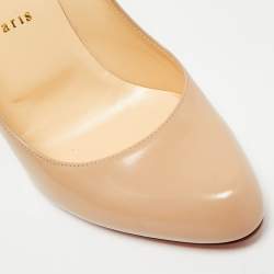 Pre Owned حذاء كعب عالي كريستيان لوبوتان سيمبل جلد بيج لامع مقاس 38