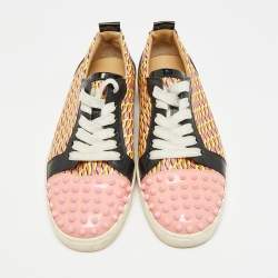 مملوكة مسبقًا حذاء رياضي كريستيان لوبوتان لويس جونيور سبايكس قماش متعدد الألوان وجلد لامع برباط مقاس 38