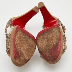 Pre Owned صندل كريستيان لوبوتان منصة حسنته جلد وشامواه بيج مقاس 38.5