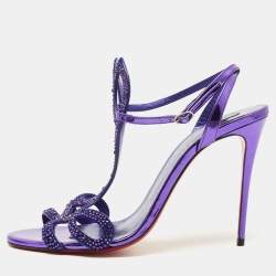 Pre Owned Christian Louboutin Double L Size 39.5 Purple Suede Sandals