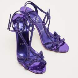 Pre Owned Christian Louboutin Double L Size 39.5 Purple Suede Sandals
