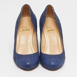 مملوكة مسبقًا Christian Louboutin New Simple Size 35.5 Navy Blue Python Leather Pumps