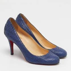 مملوكة مسبقًا Christian Louboutin New Simple Size 35.5 Navy Blue Python Leather Pumps