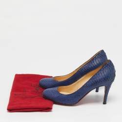 مملوكة مسبقًا Christian Louboutin New Simple Size 35.5 Navy Blue Python Leather Pumps