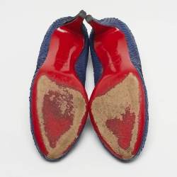 مملوكة مسبقًا Christian Louboutin New Simple Size 35.5 Navy Blue Python Leather Pumps