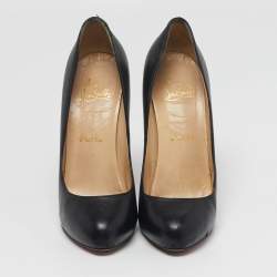 مملوكة مسبقًا حذاء كعب عالي كريستيان لوبوتان فيتيشا نعل سميك مقدمة مستديرة جلد أسود مقاس 39