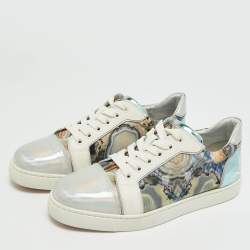 Pre Owned Christian Louboutin Fun Vieira Size 38.5 Multicolor Fabric and Iridescent Leather Low Top Sneakers