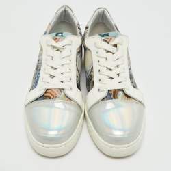 Pre Owned Christian Louboutin Fun Vieira Size 38.5 Multicolor Fabric and Iridescent Leather Low Top Sneakers