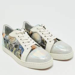 Pre Owned Christian Louboutin Fun Vieira Size 38.5 Multicolor Fabric and Iridescent Leather Low Top Sneakers