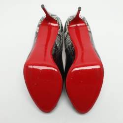 Pre Owned حذاء كعب عالي كريستيان لوبوتان نيو فيري بريف جلد ثعبان أسود/رمادي لامع مقدمة مفتوحة مقاس 42