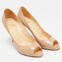 Pre Owned حذاء كعب عالي كريستيان لوبوتان فيري جلد لامع بيج مقدمة مفتوحة مقاس 37