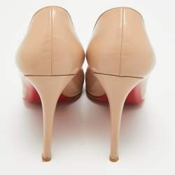 Pre Owned حذاء كعب عالي كريستيان لوبوتان فيري جلد لامع بيج مقدمة مفتوحة مقاس 37