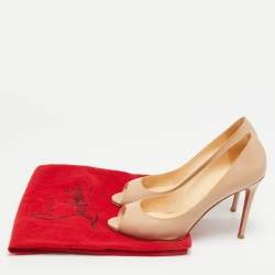 Pre Owned حذاء كعب عالي كريستيان لوبوتان فيري جلد لامع بيج مقدمة مفتوحة مقاس 37