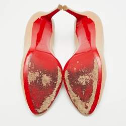 Pre Owned حذاء كعب عالي كريستيان لوبوتان فيري جلد لامع بيج مقدمة مفتوحة مقاس 37