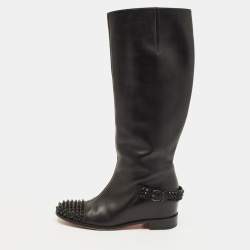 Pre Owned Christian Louboutin Egoutina Size 39.5 Black Leather Knee Length Boots