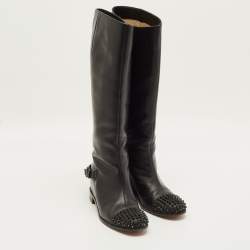 Pre Owned Christian Louboutin Egoutina Size 39.5 Black Leather Knee Length Boots