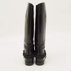 Pre Owned Christian Louboutin Egoutina Size 39.5 Black Leather Knee Length Boots