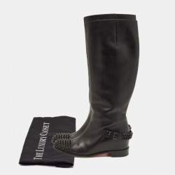 Pre Owned Christian Louboutin Egoutina Size 39.5 Black Leather Knee Length Boots